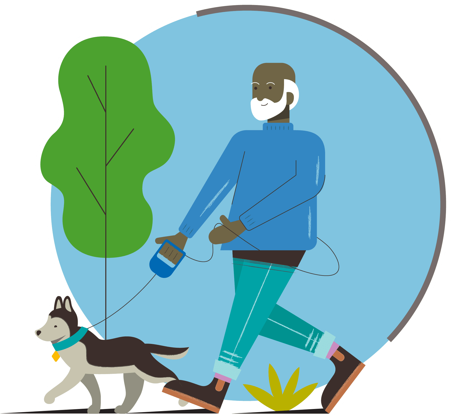 Mature Man Walking Dog 01